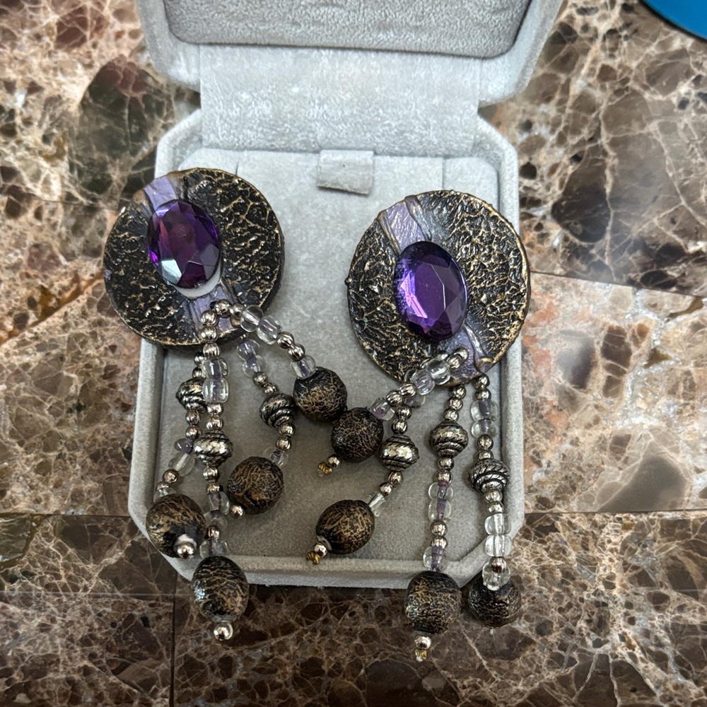 Elegant Purple and Gold Dangle Earrings